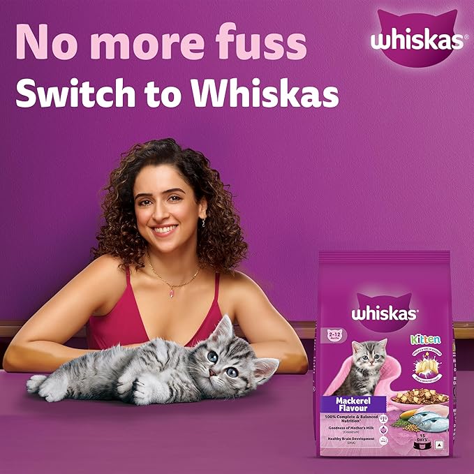 Whiskas Junior Mother Cat & Kitten (2-12 Months) Dry Cat Food, Mackerel Fish Flavour, 3 kg, Contains 41 Essential Nutrients, Complete & Balanced Nutrition for Mother Cats & Kittens