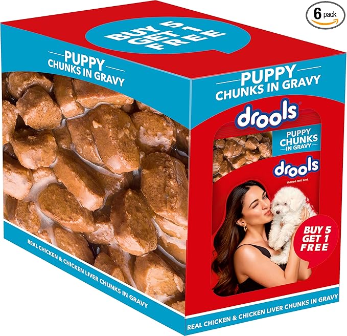 Drools Puppy Wet Dog Food 0.9kg (150g x 6) Pack of 6 | Real Chicken and Chicken Liver Chunks in Gravy | Healthy Skin and Coat | Maintains Joint Health | Better Digestibility and Health