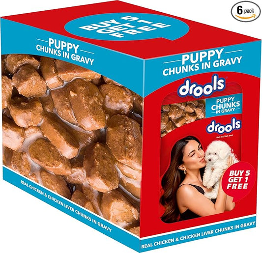 Drools Puppy Wet Dog Food 0.9kg (150g x 6) Pack of 6 | Real Chicken and Chicken Liver Chunks in Gravy | Healthy Skin and Coat | Maintains Joint Health | Better Digestibility and Health
