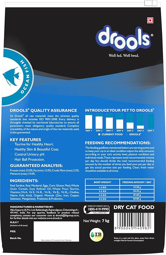 Drools Ocean Fish Adult Cat Food Raw, 7Kg