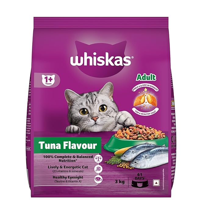 Whiskas Adult (1+ Years) Dry Cat Food, Tuna Flavour, 3 kg, Contains 41 Essential Nutrients, Complete & Balanced Nutrition for Adult Cats