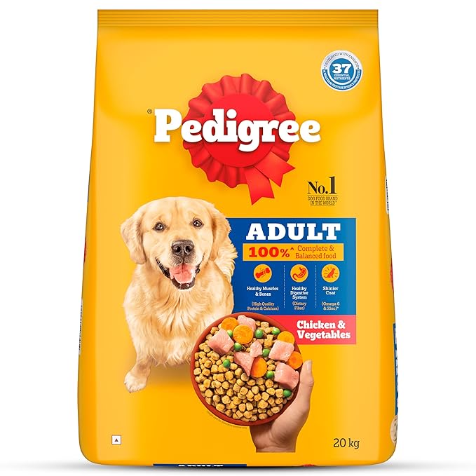 Pedigree Adult Dry Dog Food, Chicken & Vegetables, 20 kg, Contains 37 Essential Nutrients, 100% Complete & Balanced Food for Adult Dogs
