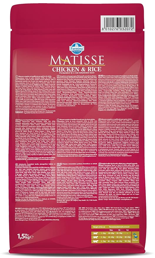 Farmina Matisse Chicken & Rice Cat Food | Complete & Balanced Nutrition | for Adult Cats | Highly Digestible| 1.5kg