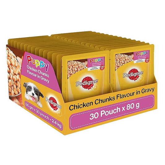 Pedigree Puppy Wet Dog Food, Chicken Chunks In Gravy, 30 Pouches (30 X 80G), 1 Count