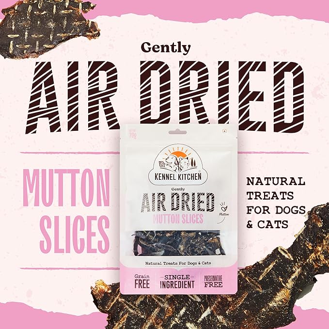 Kennel Kitchen Air Dried Dog Treats | Mutton Slices | 70g (Pack of 1) | Grain Free Natural Treats | Single Ingredient | Preservative Free