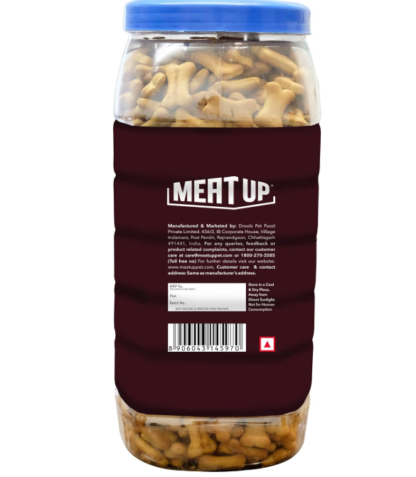 Meat Up Dog Treats Biscuits Real Chicken Flavour, 500g (Buy 1 Get 1 Free),1 Kg Pack