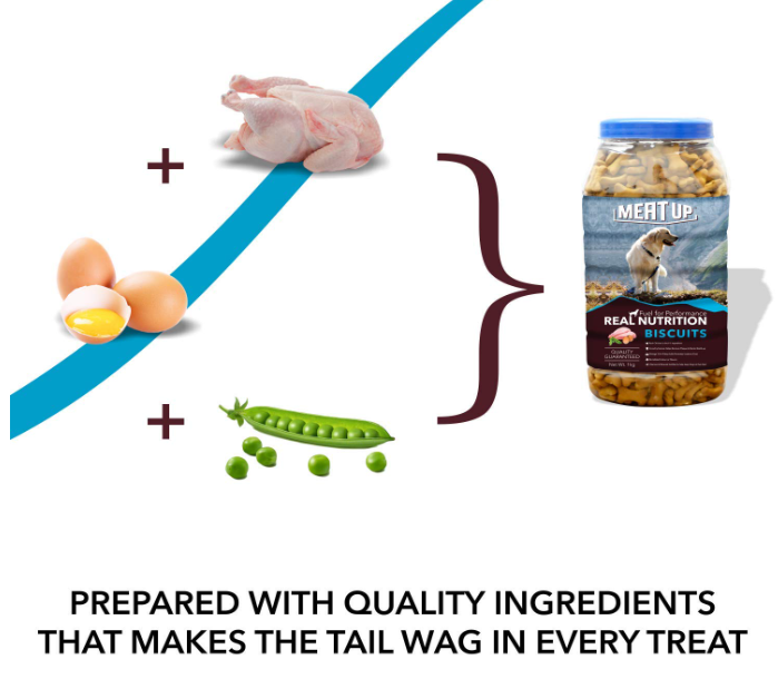 Meat Up Dog Treats Biscuits Real Chicken Flavour, 500g (Buy 1 Get 1 Free),1 Kg Pack